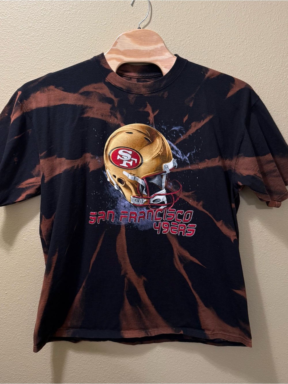 Men’s 2XL NFL SF San Francisco 49ers Black Bleached Upcycled Tie Dye Shirt
